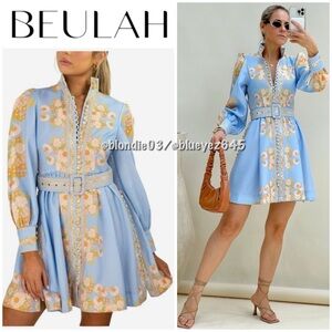 Beulah London x Tuckernuck “Leila” blue floral belted dress S NWT